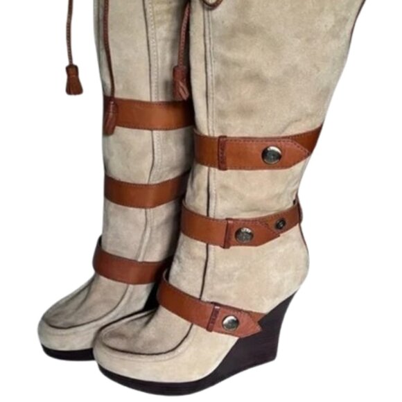 L.A.M.B. Suede & Leather Wedge Boots — Size 6 - Picture 4 of 14